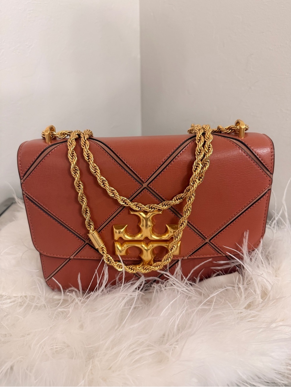 Tory Burch Eleanor shoulder bag in a toasted pecan quilted leather